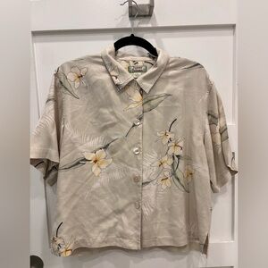 Tommy Bahama Tan Neutral Floral 100% Silk Blouse Size Small